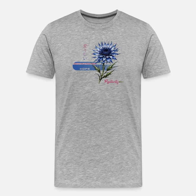 Blaue Blüte Hoffnung - Männer Premium Bio T-Shirt - Grau meliert
