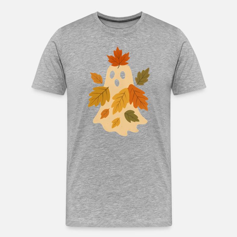 Herbstgeist mit Blättern - Männer Premium Bio T-Shirt - Grau meliert