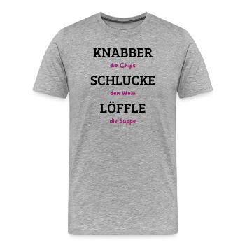 Chips Wein Suppe Typografie - Männer Premium Bio T-Shirt - Grau meliert - Vorne - Damien (186cm)