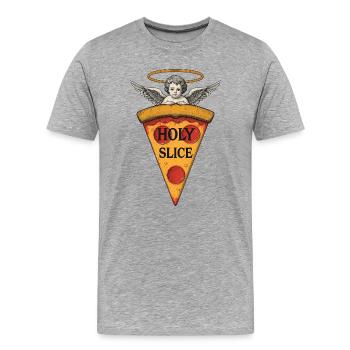 Holy Slice – Cherub Pizza Art - Männer Premium Bio T-Shirt - Grau meliert - Vorne - Damien (186cm)