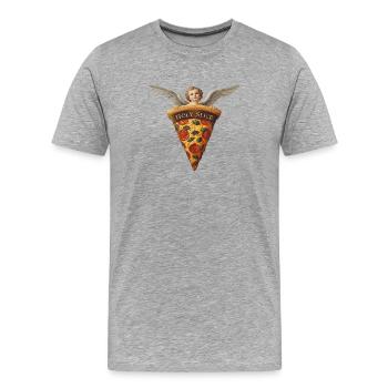 Holy Slice – Cherub Pizza Art - Männer Premium Bio T-Shirt - Grau meliert - Vorne - Damien (186cm)