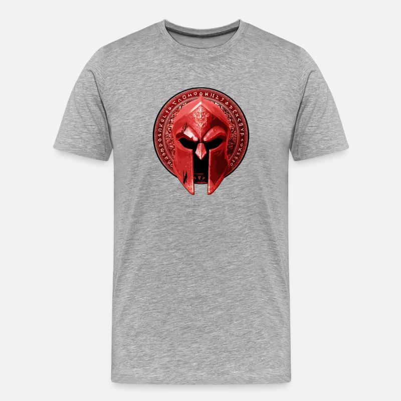 Spartaner Helm Gladiator Rot - Männer Premium Bio T-Shirt - Grau meliert