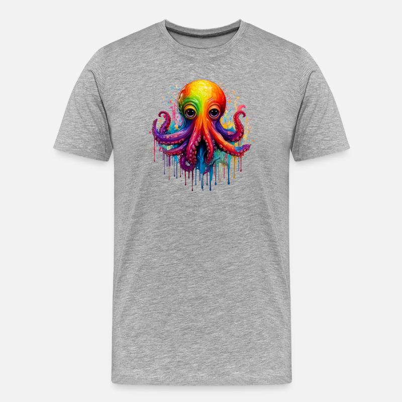 Éclaboussure de pieuvre colorée - T-shirt bio Premium Homme - gris chiné