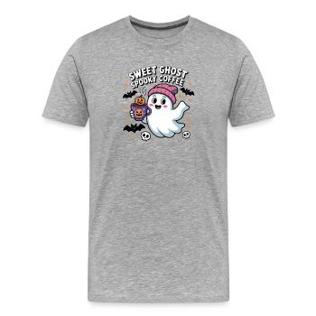 Fantôme Doux Café Halloween - T-shirt bio Premium Homme - gris chiné - Devant - Damien (186cm)