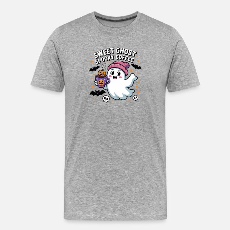 Ghost Sweet Coffee Halloween - Männer Premium Bio T-Shirt - Grau meliert