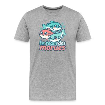 La team des morues kawaii - T-shirt bio Premium Homme - gris chiné - Devant - Damien (186cm)