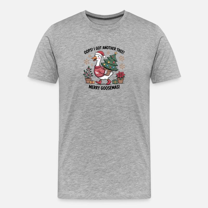 Weihnachtsstorch mit Baum und Weihnachtsgeschenken - Männer Premium Bio T-Shirt - Grau meliert