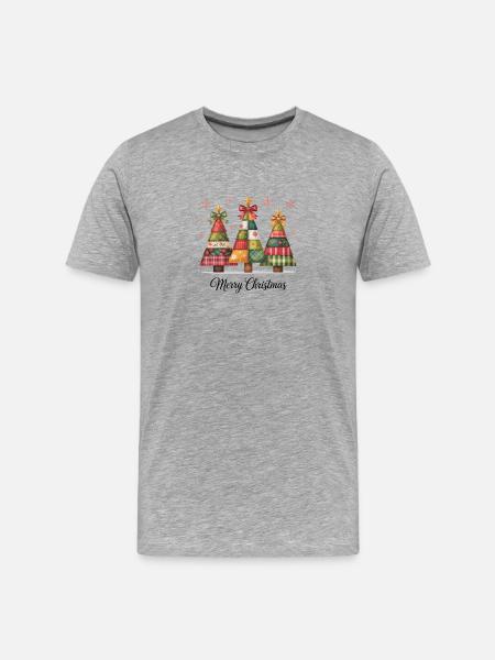Patchwork-Christbaum-Trio - Männer Premium Bio T-Shirt - Grau meliert