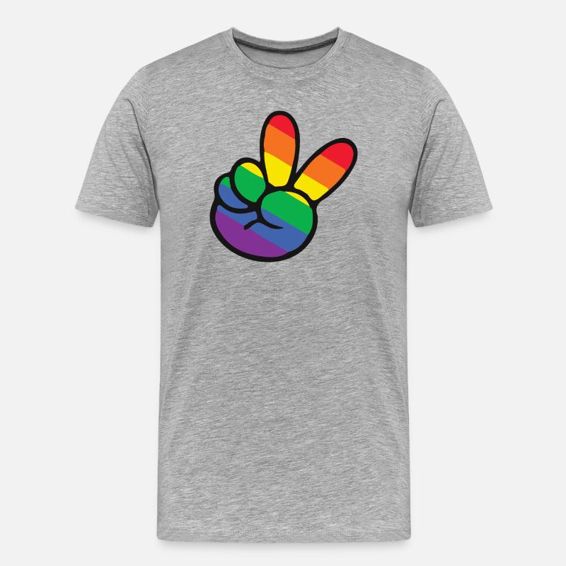Regenbogen Peace Zeichen Hand - Männer Premium Bio T-Shirt - Grau meliert