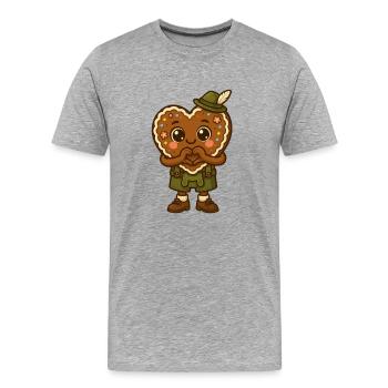 Lebkuchenheld in Lederhosen - Männer Premium Bio T-Shirt - Grau meliert - Vorne - Damien (186cm)