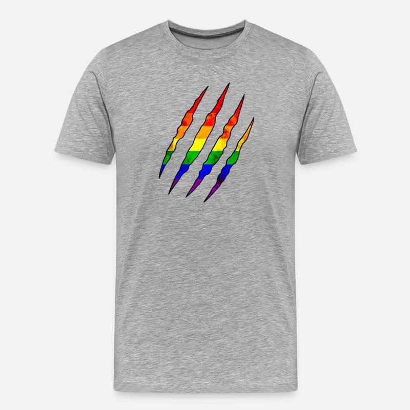 Pride Kralle Regenbogen Statement Kratzspur  - Männer Premium Bio T-Shirt - Grau meliert