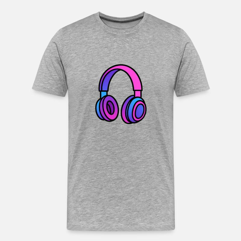 Neon Gradient Kopfhörer Illustration - Männer Premium Bio T-Shirt - Grau meliert