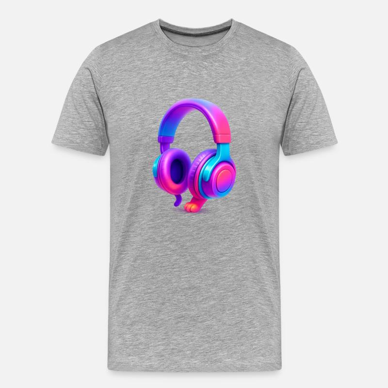 Neon Gradient Kopfhörer - Männer Premium Bio T-Shirt - Grau meliert