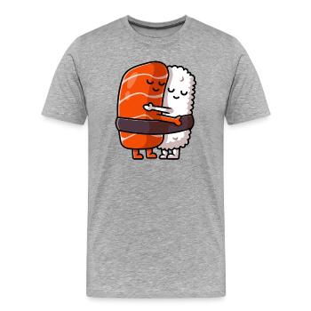 Kawaii thon sushi Étreindre-S’embrasser Maguro Câlins - T-shirt bio Premium Homme - gris chiné - Devant - Damien (186cm)