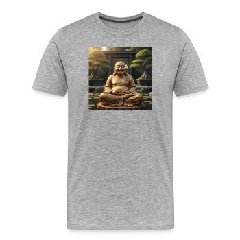 Golden Laughing Buddha Garden Figurine - Men's Premium Organic T-Shirt - heather grey - Front - Damien (186cm)
