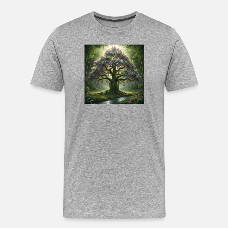 Waldbaum mit Fliederblüten - Männer Premium Bio T-Shirt - Grau meliert
