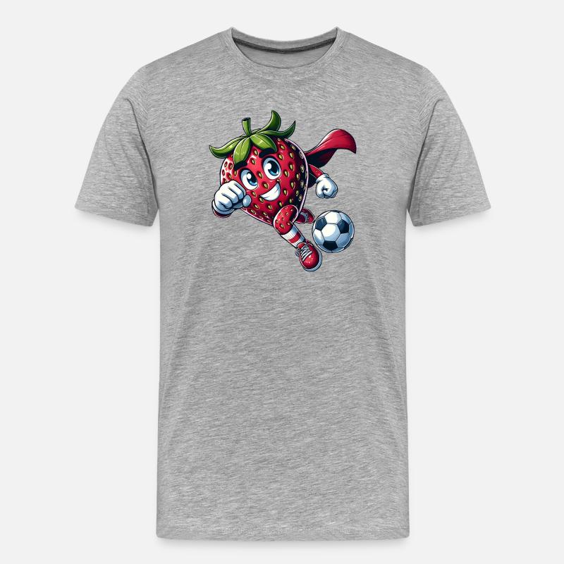 Fußball Erdbeere Superheld Kicker Comic - Männer Premium Bio T-Shirt - Grau meliert