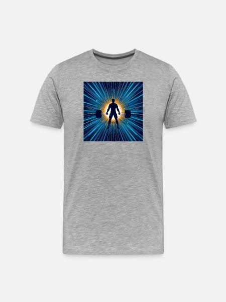 Barbell Hero im Lichtkreis - Männer Premium Bio T-Shirt - Grau meliert