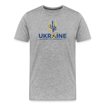 Dreizack Sonnenblume Ukraine Flagge - Männer Premium Bio T-Shirt - Grau meliert - Vorne - Damien (186cm)