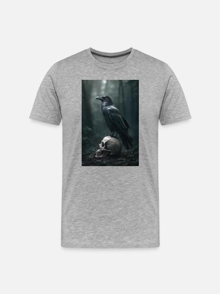 Dark Raven on Skull - Men's Premium Organic T-Shirt - heather grey