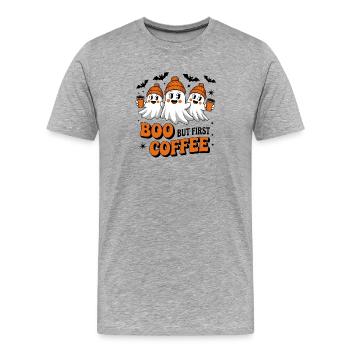 Fantômes café d'hiver orangés - T-shirt bio Premium Homme - gris chiné - Devant - Damien (186cm)