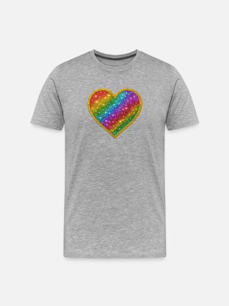 Regenbogenherz mit Goldrand - Männer Premium Bio T-Shirt - Grau meliert