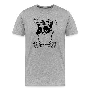 Mürrischer Kater – I Had Fun Once Katzenwitz - T-shirt bio Premium Homme - gris chiné - Devant - Damien (186cm)