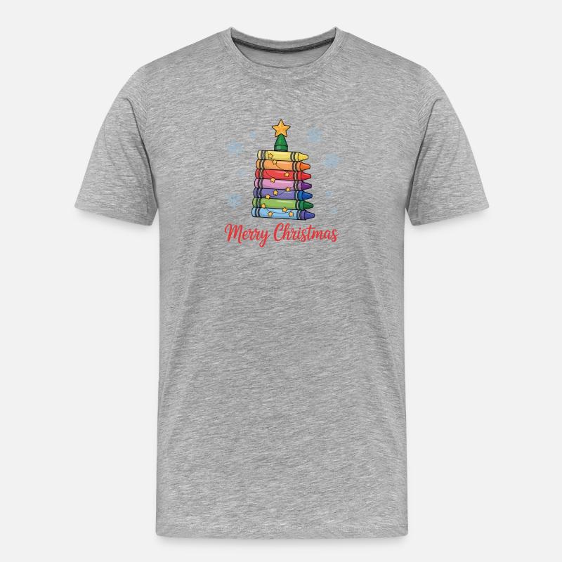 Weihnachtsbaum aus Buntstiften mit Sternen - Männer Premium Bio T-Shirt - Grau meliert