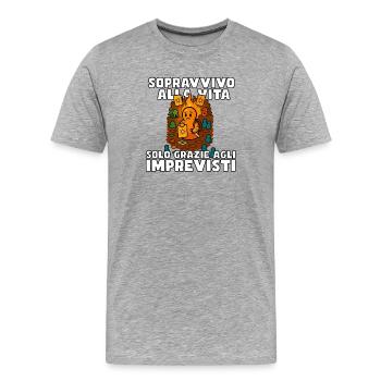 Je survis grâce à l’inattendu - T-shirt bio Premium Homme - gris chiné - Devant - Damien (186cm)