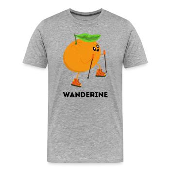 Wanderine – Mandarine in Wanderoutfit - Männer Premium Bio T-Shirt - Grau meliert - Vorne - Damien (186cm)