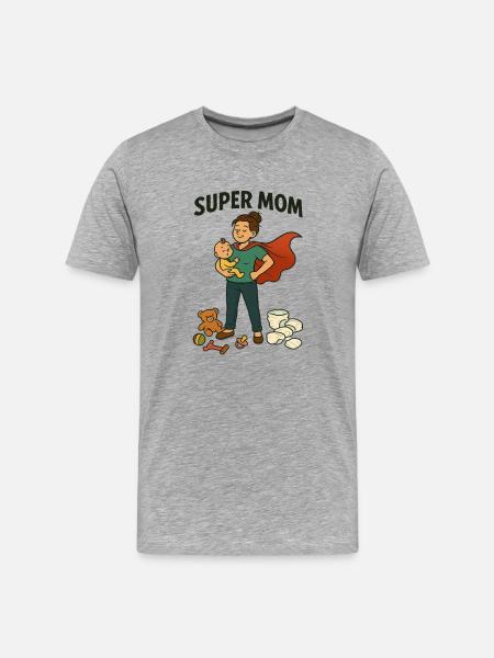 Super Mama Held mit Kind Cape - Männer Premium Bio T-Shirt - Grau meliert