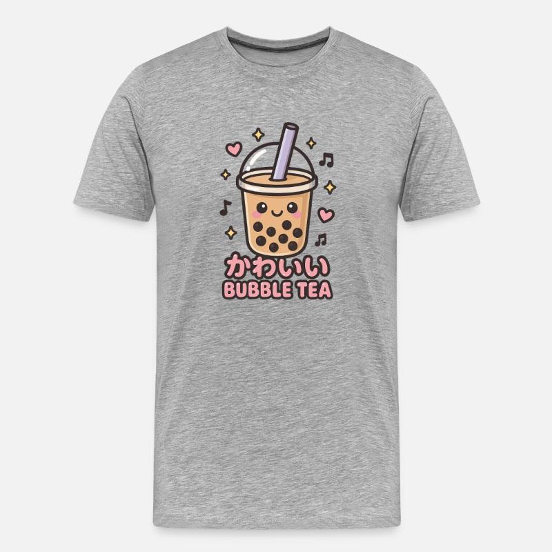Kawaii Bubble Tea Sticker - Männer Premium Bio T-Shirt - Grau meliert