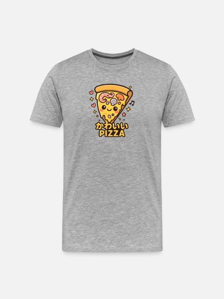 Kawaii Pizza Slice Cartoon - Men's Premium Organic T-Shirt - heather grey