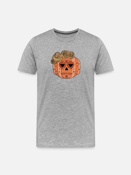 Floral Sugar Skull Pumpkin Face - Men's Premium Organic T-Shirt - heather grey