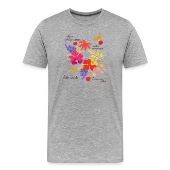 Herbstlaub und Trauben  - Männer Premium Bio T-Shirt - Grau meliert - Vorne - Damien (186cm)
