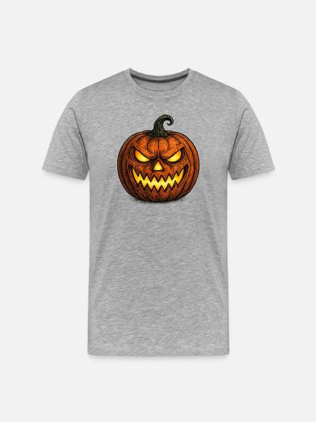 Scary Halloween Pumpkin Face Shirt - Men's Premium Organic T-Shirt - heather grey