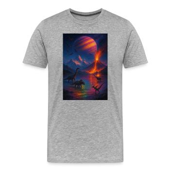 Dinosaure Volcan Univers Fantastique - T-shirt bio Premium Homme - gris chiné - Devant - Damien (186cm)