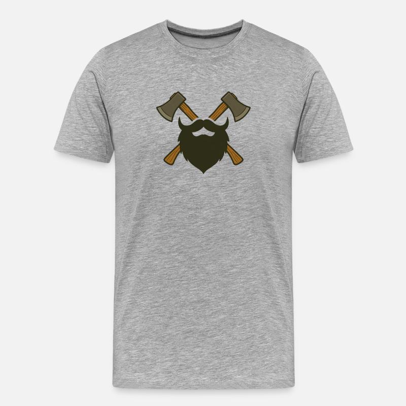 Holzfäller Bart und Äxte – Lumberjack Design - Männer Premium Bio T-Shirt - Grau meliert