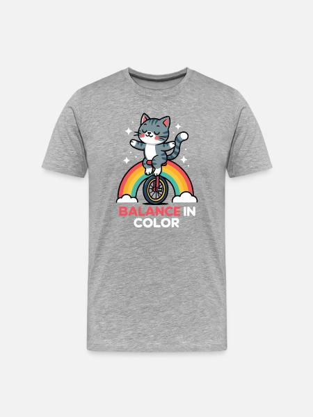 Cat balance on rainbow - Men's Premium Organic T-Shirt - heather grey