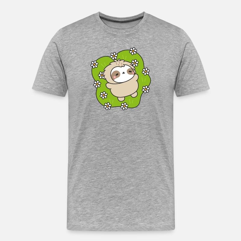 Faultier auf der Blumenwiese - Männer Premium Bio T-Shirt - Grau meliert
