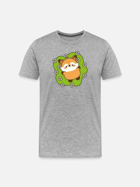 Renarde joyeuse et marguerites - T-shirt bio Premium Homme - gris chiné