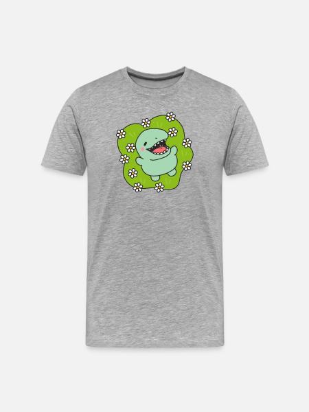 Happy Dinosaur in Spring - Men's Premium Organic T-Shirt - heather grey