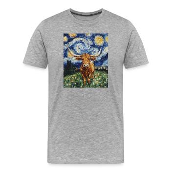 Longhorn Cow Cows Bull Van Gogh Starry Night - Men's Premium Organic T-Shirt - heather grey - Front - Damien (186cm)