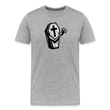 Cercueil d’Halloween | Cercueil croisé avec main en os - T-shirt bio Premium Homme - gris chiné - Devant - Damien (186cm)