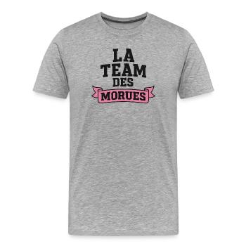 La Team Des Morues - T-shirt bio Premium Homme - gris chiné - Devant - Damien (186cm)