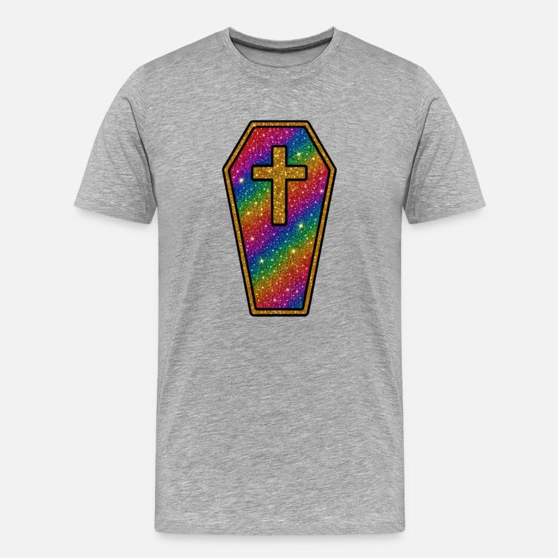 Halloween Sarg | Regenbogen Glitzer Sargkreuz - Männer Premium Bio T-Shirt - Grau meliert