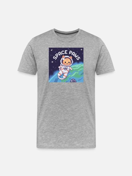 Space Paws – Pixel Cat Astronaut - Men's Premium Organic T-Shirt - heather grey