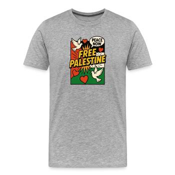 Free Palestine - Paix et solidarité pop art - T-shirt bio Premium Homme - gris chiné - Devant - Damien (186cm)