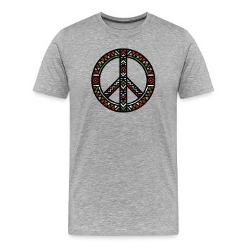 Paix en Palestine Géométrique Tribal Vert Rouge - T-shirt bio Premium Homme - gris chiné - Devant - Damien (186cm)