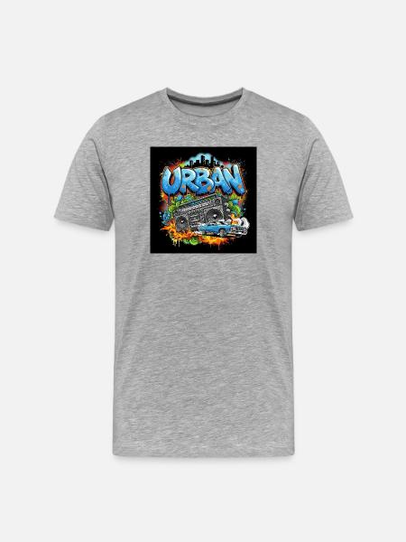 Urbanes Graffiti mit Ghettoblaster und Auto - Männer Premium Bio T-Shirt - Grau meliert